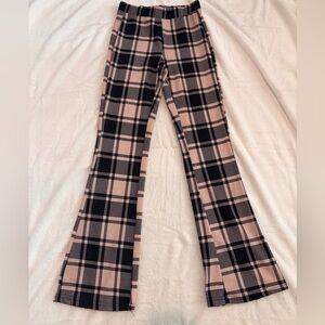 PINK/BLACK PLAID FLARE DRESS PANTS